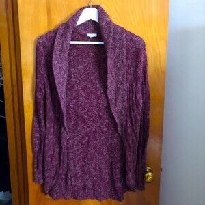 BP Cardigan Sweater Red Open Front Ribbed Long Marled Knit Nordstrom Small Cozy